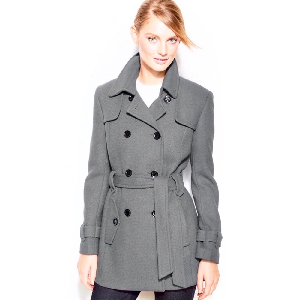 Calvin Klein Double-Breasted Belted Pea Coat L - Picture 1 of 6